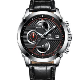 Men's Quartz Watch Foreign Trade Processing (Option: Leather Red black)