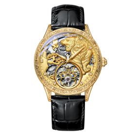 Men's Fully Automatic Mechanical Watch Stereo Relief Waterproof (Color: Gold)