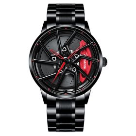 Hub Stereo Caliper Skeleton Dial Watch (Option: All black and red hands-Steel belt)