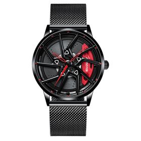 Hub Stereo Caliper Skeleton Dial Watch (Option: All black and red hands-Mesh belt)